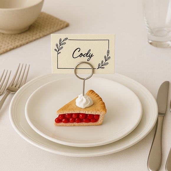 Cherry Pie Place Card Holders Set of 2 – Handmade Ceramic Table Decor Holiday - Picture 5 of 16